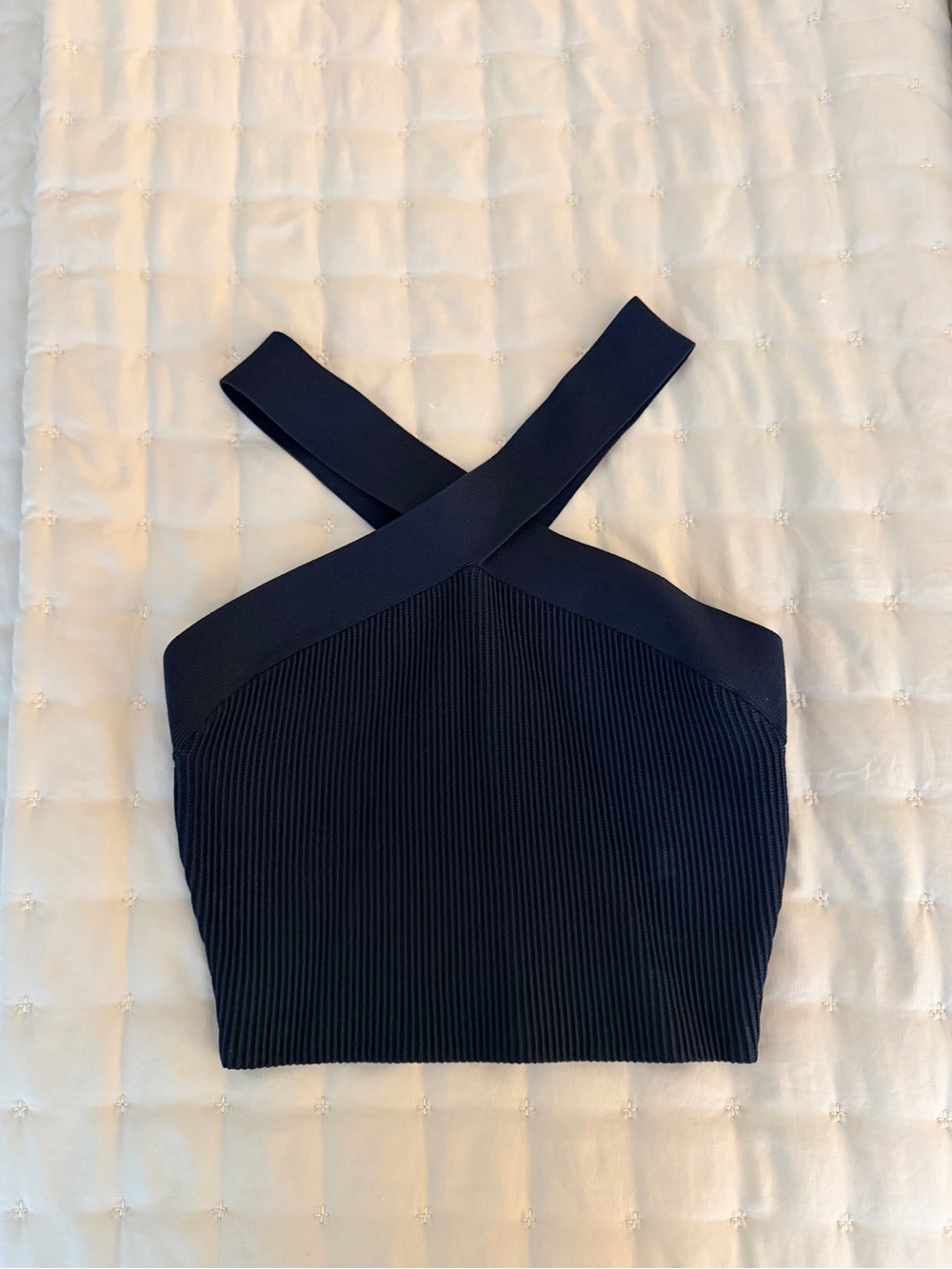 Babaton Navy Cross-Back Ribbed Crop Top